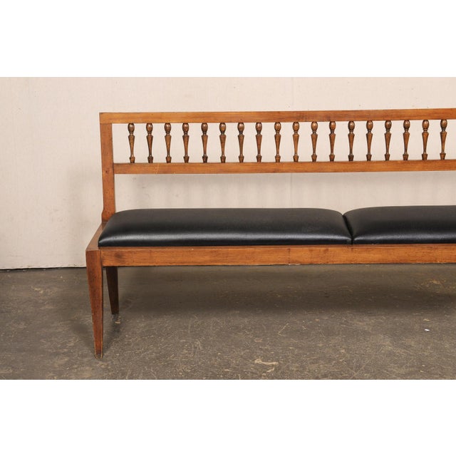 Brown Mid 20th Century Yale Burge Spindle-Back Bench W/ Black Seat For Sale - Image 8 of 13