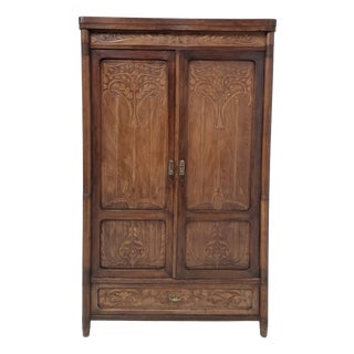 Viennese Art Nouveau Walnut Wardrobe with Floral Marquetry from Jacob & Josef Kohn, 1890s For Sale