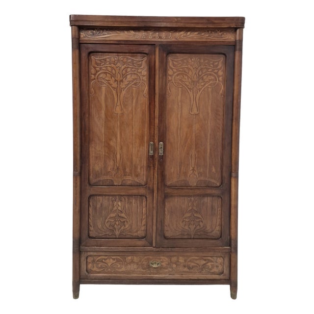Viennese Art Nouveau Walnut Wardrobe with Floral Marquetry from Jacob & Josef Kohn, 1890s For Sale