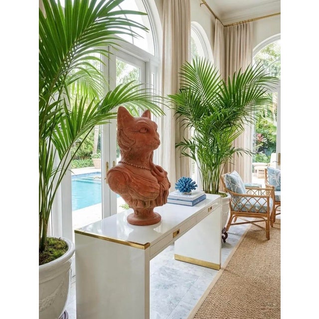 Vintage Anthropomorphic Cat Bust Sculpture in Terracotta-Colored Reconstituted Stone For Sale In West Palm - Image 6 of 8
