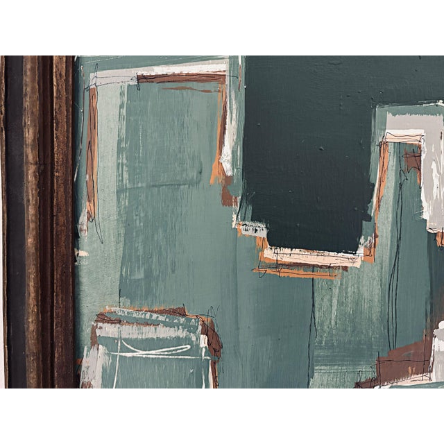 “Cabin Fern" Green Abstract Art in Antique Frame, Transitional Living Room Art by JTS For Sale - Image 4 of 10
