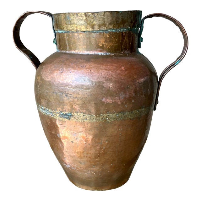 Late 19th-Century Belly Amphora-Shape Double-Handled Cramp Seam Copper Vessel For Sale
