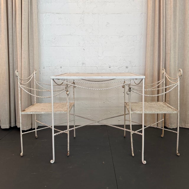 Mid 20th Century Hollywood Regency Braided Wrought Iron and Mesh Patio Dining Set, 2 Pieces For Sale In New York - Image 6 of 7