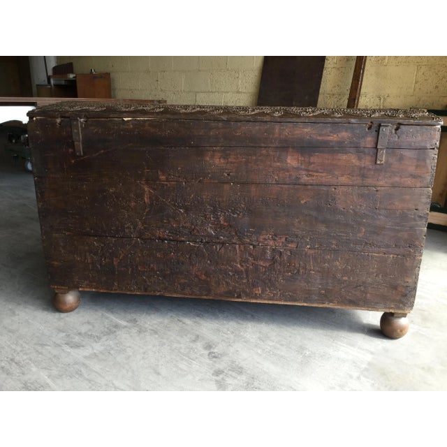 Incredible Very Old Spanish Trunk Encrusted With Brass Decorative Tacks For Sale - Image 4 of 13