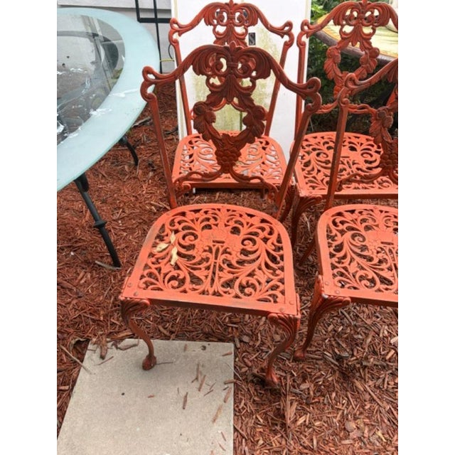 Set of 4 Vintage Orange Iron Garden Patio Chairs For Sale - Image 4 of 10