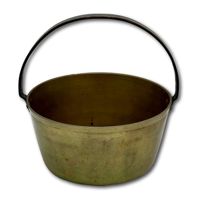 Antique 12 Inch Heavy Brass & Hand Wrought Iron Fireplace Hearth Hanging Cooking Pot Mid 19th Century For Sale - Image 12 of 18