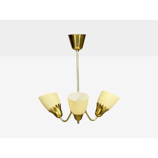 Mid-Century Modern 1940s Mid-Century Modern Hans Bergstrom Attr, Pendant Light, Brass, Glass For Sale - Image 3 of 10