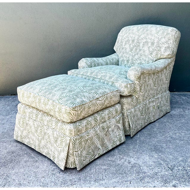 Wood Vintage Fern Print Lounge Chair and Ottoman For Sale - Image 7 of 12