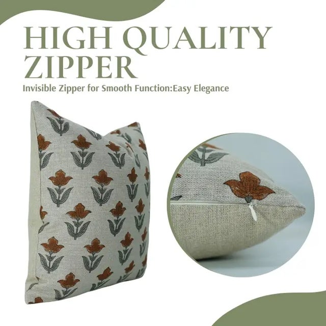 Art Deco Fabdivine Handcrafted Block Print Cushion Cover 12x20 Inch Thick Linen- Tulip For Sale - Image 3 of 4