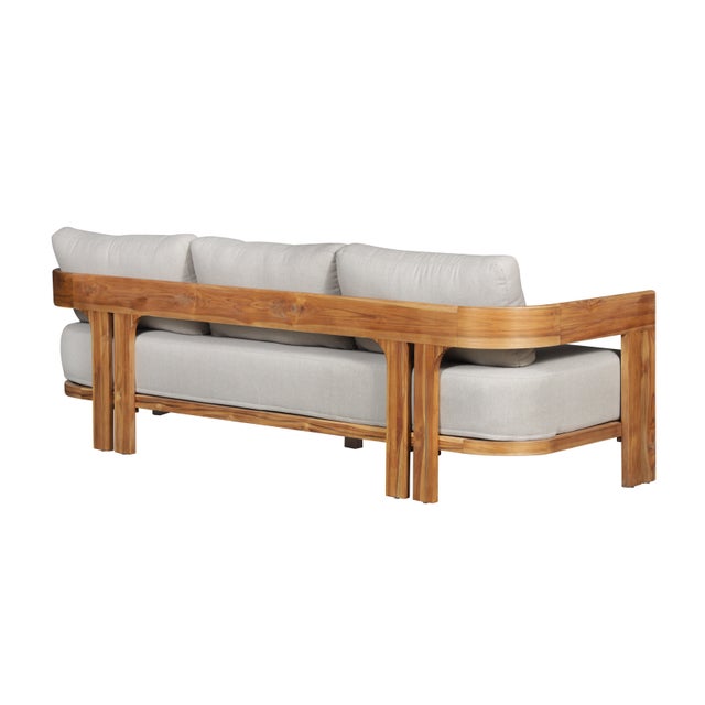Paradiso Outdoor Solid Teak Wood Sofa - Gray Fabric For Sale - Image 4 of 13