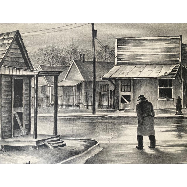 1930s Charles T. Bowling's "Rainy Day" Lithograph, Texas Regionalist Vintage Print For Sale - Image 4 of 7