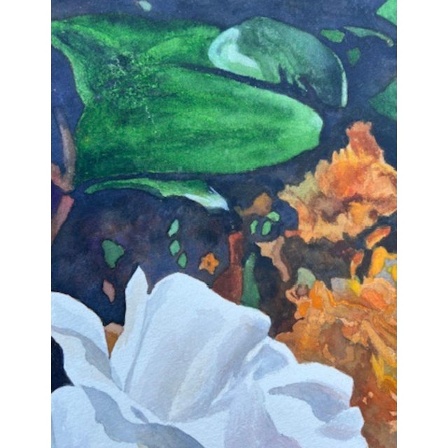 1980s Watercolor, Double-Sided, Floral Still LIfe, Signed by Florence Strauss For Sale - Image 4 of 18