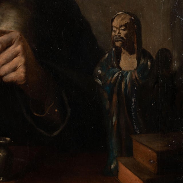 Late 19th Century Original Oil on Canvas Portrait of Old Man and Curiosities For Sale - Image 6 of 14