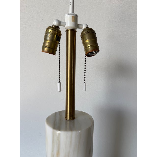 1960s Mid-Century Modern Nessen Calacatta Italian Marble Cylindrical Table Lamp For Sale - Image 10 of 12