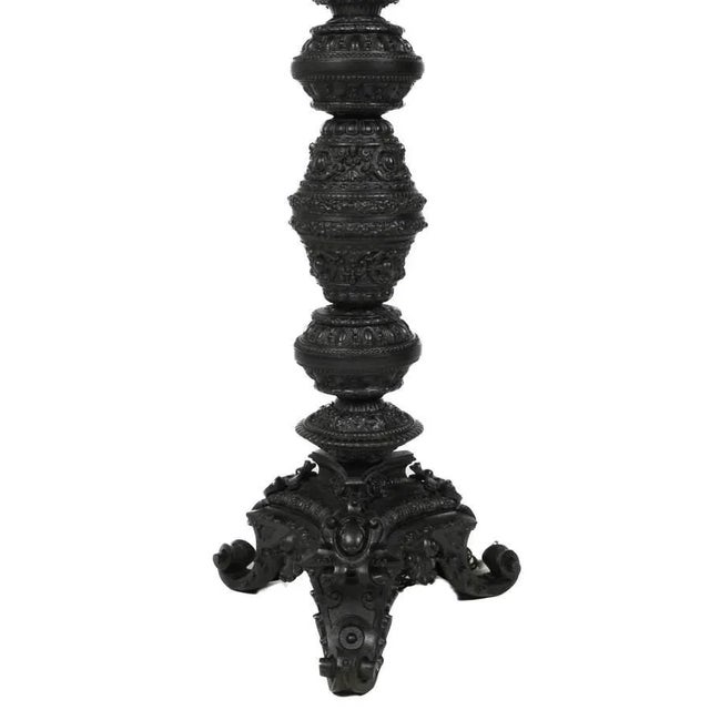 Antique Baroque Revival Cast Iron Floor Lamp With Ornate Tripod Base, Late 19th–Early 20th Century For Sale In Greensboro - Image 6 of 8