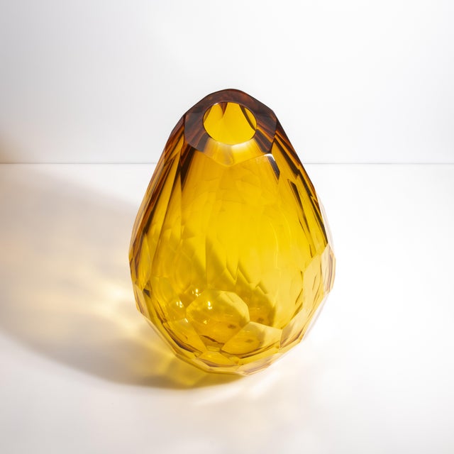 Hand Blown Murano Barrel Vase in Amber With the Side Cut For Sale - Image 4 of 11