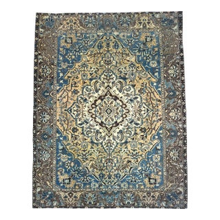 1960s Vintage Persian Handmade Wool Cotton Brown Area Rug For Sale