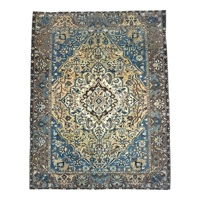 1960s Vintage Persian Handmade Wool Cotton Brown Area Rug For Sale