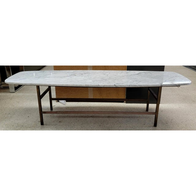 1980s 1980s White Marble Surfboard Style With Metal Base Coffee Table For Sale - Image 5 of 7