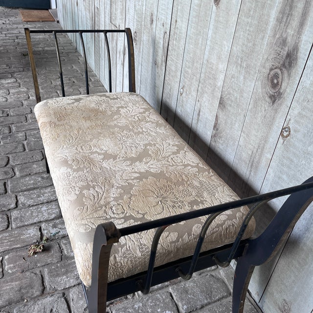 Cream 1990s Swaim Attributed Regency Style Heavy Iron Upholstered Window Bench For Sale - Image 8 of 13