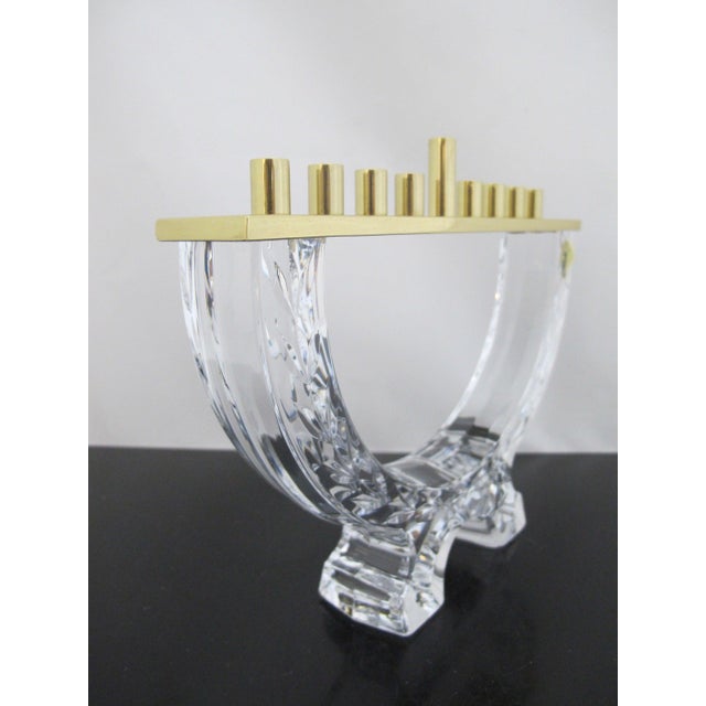 Metal Waterford Crystal & Brass Menorah Holiday Chanukah Candle Holder Original Box For Sale - Image 7 of 14