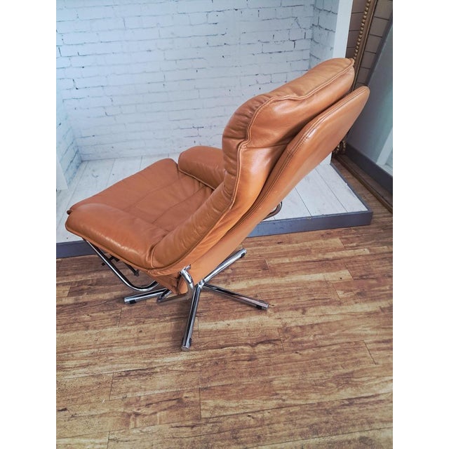 Set of Mid-Century Modern Leather Lounge Chair and Ottoman from Skoghaug Industri, 1980 For Sale - Image 12 of 18