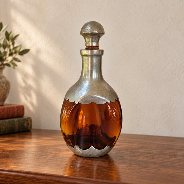Mid 20th Century Royal Holland Daalderop Amber Glass and Pewter Decanter For Sale - Image 18 of 18