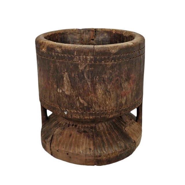 1920s Old India Wood Pestle Pot For Sale