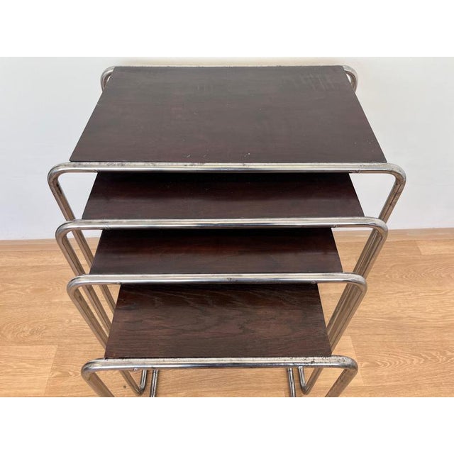 Bauhaus Chrome B9 Nesting Tables attributed to Jindrich Halabala, 1930, Set of 4 For Sale - Image 6 of 12