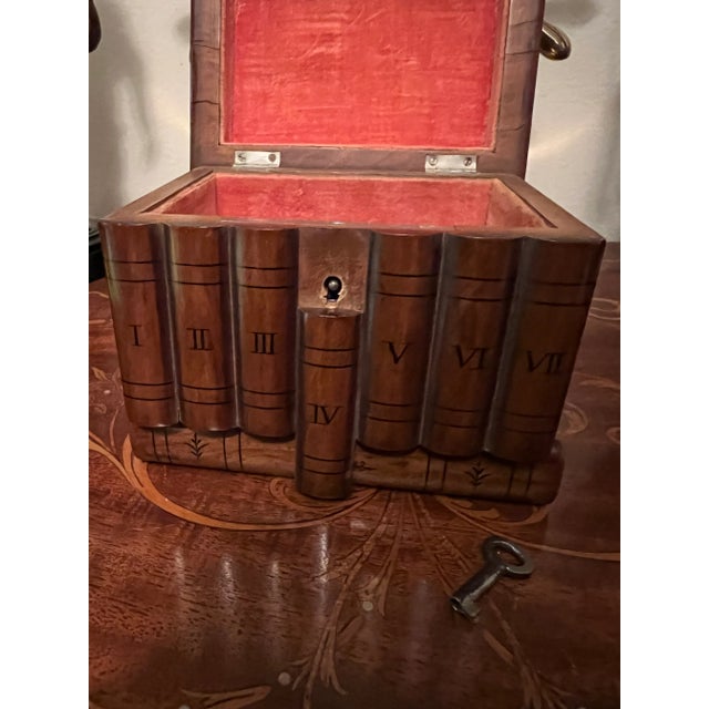 Wood Antique Marquetry Inlaid Faux Book Front "Hidden Storage" Box For Sale - Image 7 of 10