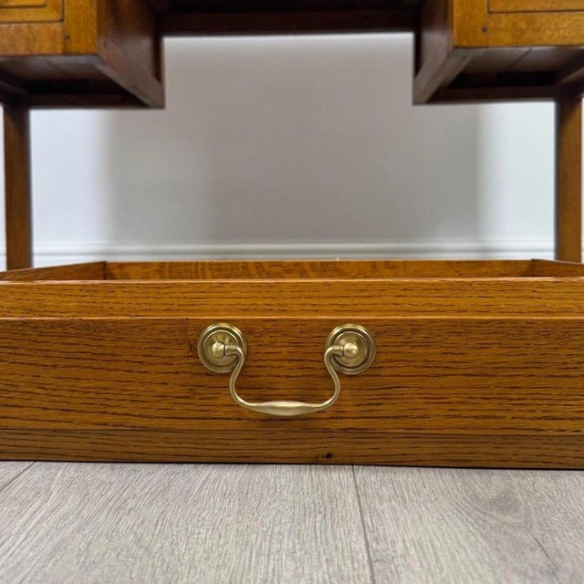 Antique English Oak Writing Table with Matching Stool, 1900s, Set of 2 For Sale - Image 18 of 18
