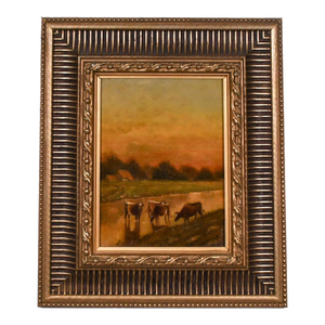 Early 20th Century Framed Signed CC Walger Painting of Cows in Morning Light
