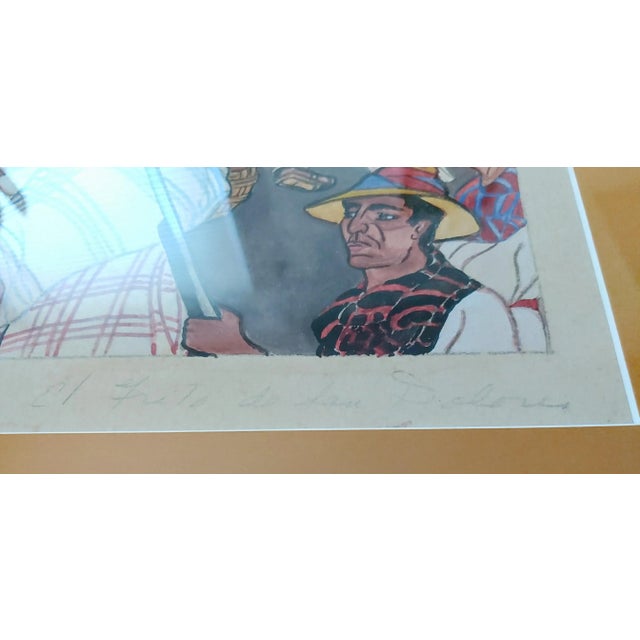 Early 20th Century Vintage Outsider Art Folk Art El Grito Dolores Watercolor Painting, Framed For Sale - Image 9 of 9