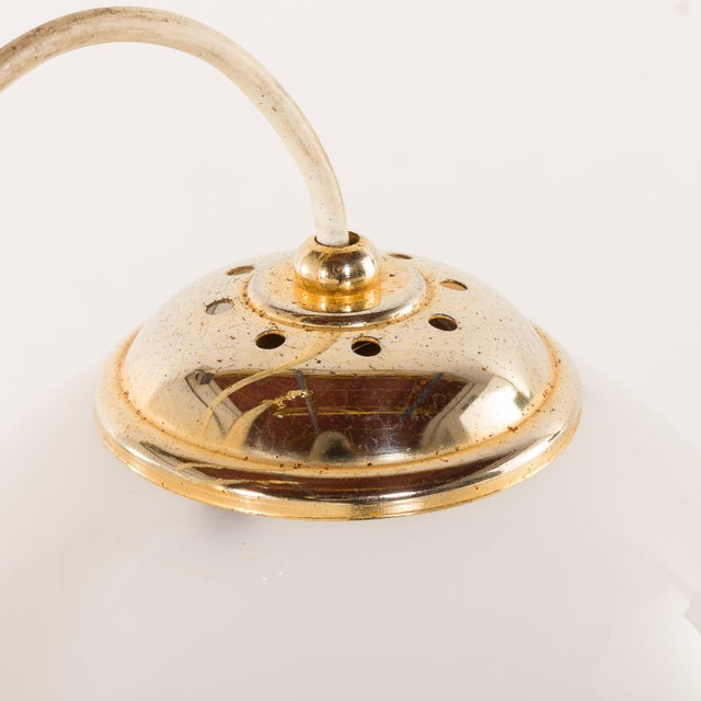 Metal Mid-Century Italian Brass and Opaline Glass Chandelier in the style of Romeo Rega, 1970s For Sale - Image 7 of 8