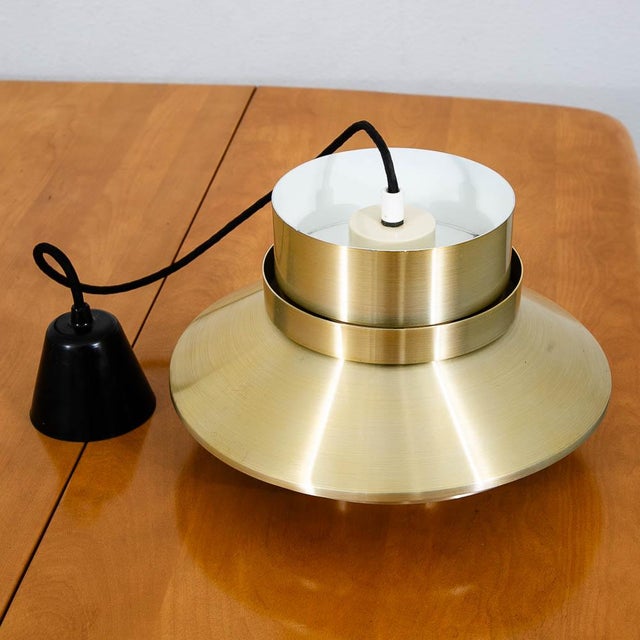 Mid 20th Century Danish Modern Pendant Lamp Light Tiered Brass Fixture Denmark For Sale - Image 4 of 9