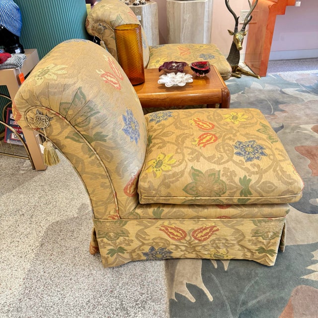 Traditional Vintage Gold Upholstered Slipper Chair For Sale - Image 3 of 11