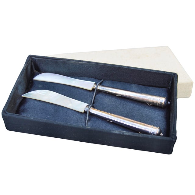 Early 20th Century Early 20th Century Handmade Sterling-Silver & Mother-of-Pearl Caviar Knives- Set of 2 For Sale - Image 5 of 10