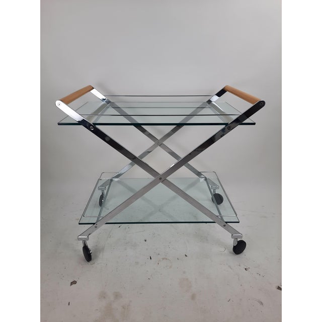 Stylish metal and glass bar trolley model 'mister' designed by andreas weber in 1998 for italian galloti & radice. high...