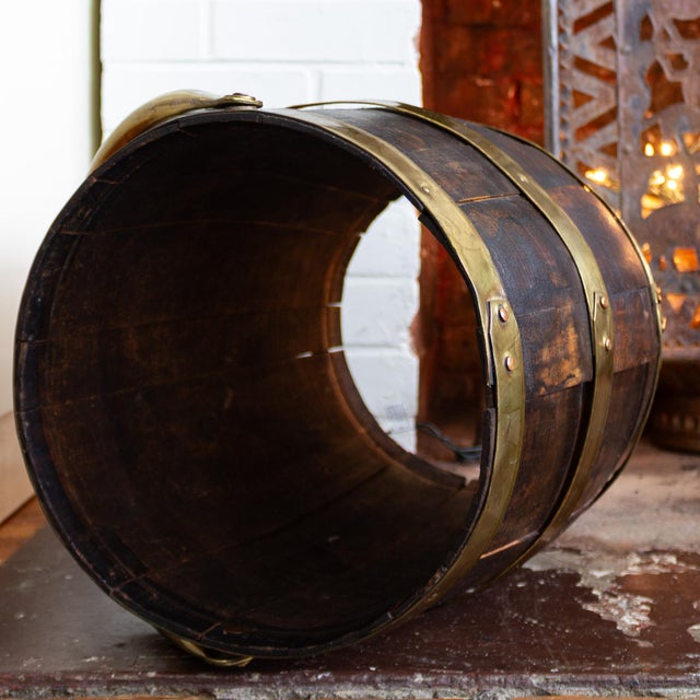Antique Dutch Wood Cooper Barrel With Brass Hoops and Handle For Sale - Image 11 of 18