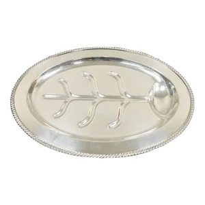Antique English Regency Silver Plate Oval Meat Cutlery Serving Platter Tray Dish