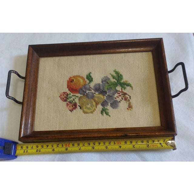 Wood Vintage Small Needlepoint Fruit Tray For Sale - Image 7 of 8