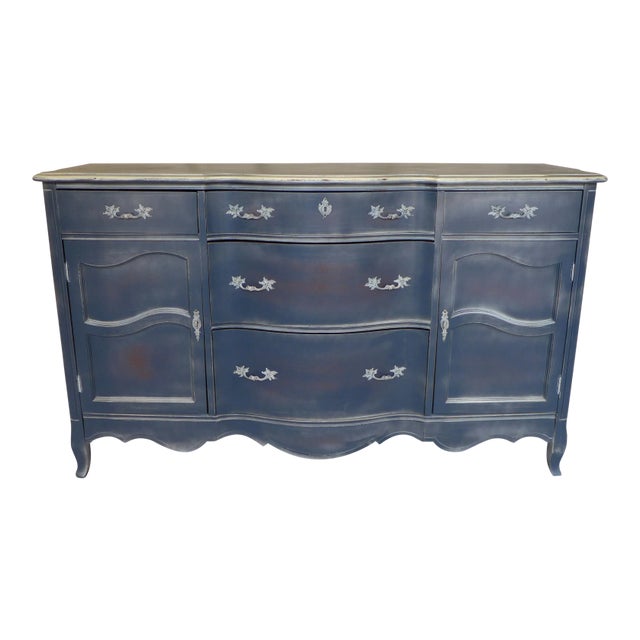 French Style Gray Blue Distressed Server/Sideboard For Sale