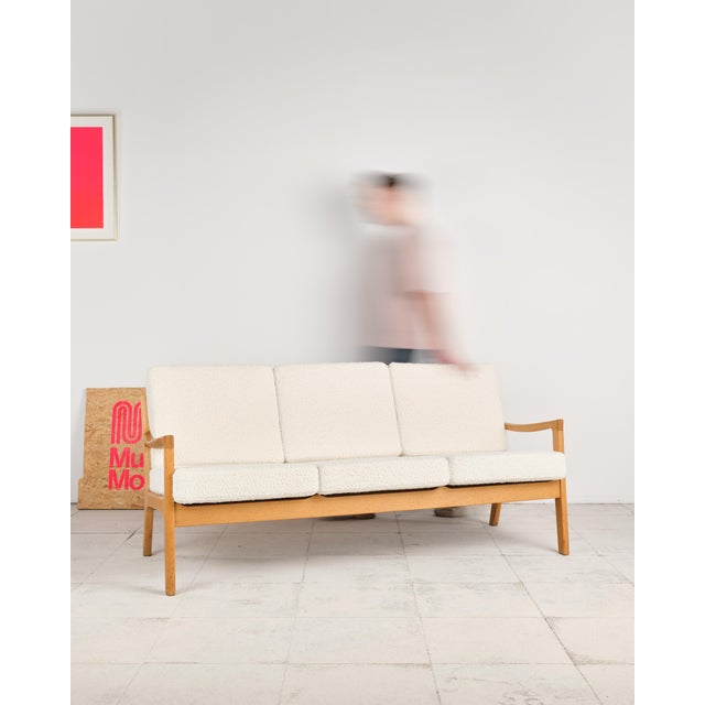 Wood Mid-Century Danish Three-Seater Sofa in Oak with Bouclé Cover by Ole Wanscher for France & Son, 1950s For Sale - Image 7 of 18