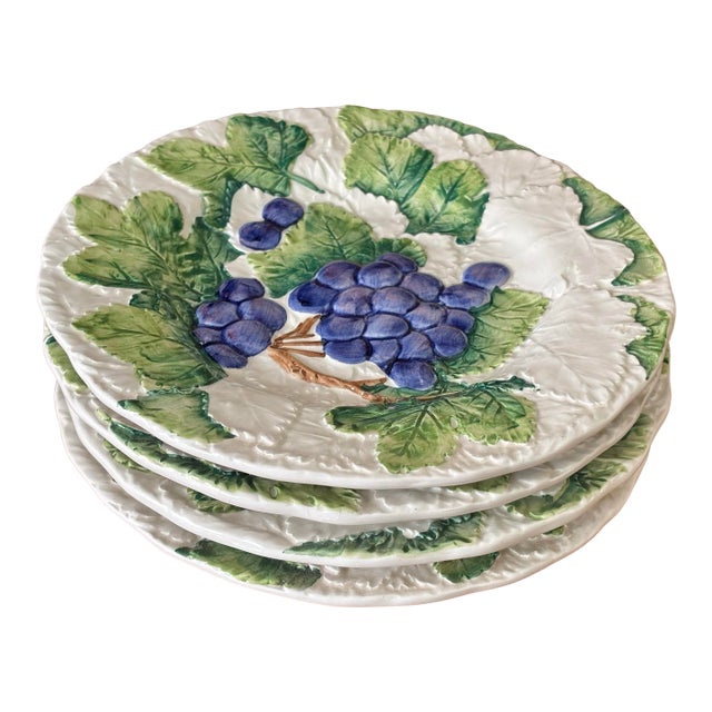 Mid 20th Century Italian Grape Majolica Small Dessert Plates - Set of 4 For Sale