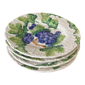 Mid 20th Century Italian Grape Majolica Small Dessert Plates - Set of 4