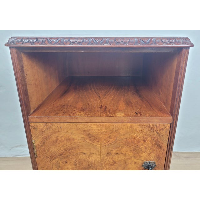 Brown Mid-Century Walnut Bedside Cabinet with Shell Carvings, 1960 For Sale - Image 8 of 18