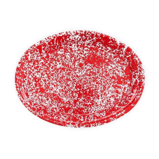 Crow Canyon Home Splatterware, Oval Platter in Red & White For Sale - Image 4 of 4