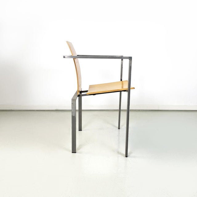 German Modern Squared Chair in Wood and Metal by Karl-Friedrich Foster Kkf, 1980s For Sale - Image 3 of 18