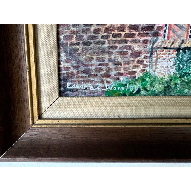 Wood 1980's Edwina Z. Worsley Historic Brick Architecture and Winter Tree Landscape Oil Sold For Sale - Image 7 of 11