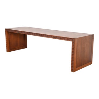 Frank Lloyd Wright Style Mid-Century Modern Sculpted Walnut Bench or Coffee Table For Sale